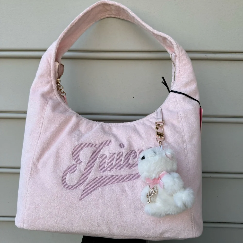 Juicy Couture Light Pink Hobo Bag with Plush Bear Charm